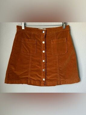 Urban Outfitters Burnt Orange Corduroy Snap Front Mini Skirt Womens Size Small